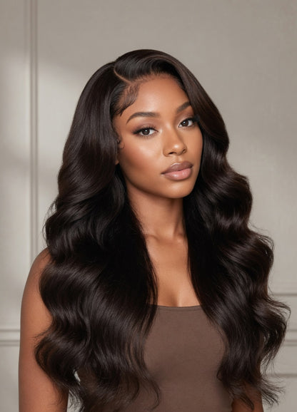 Body Wave Natural Black Wig 180% Density HD Lace Front