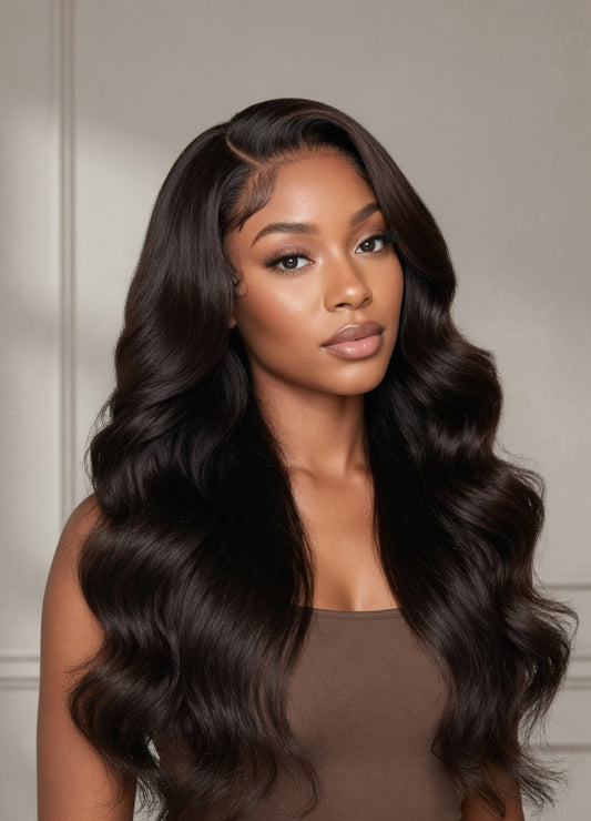 Body Wave Natural Black Wig 180% Density HD Lace Front